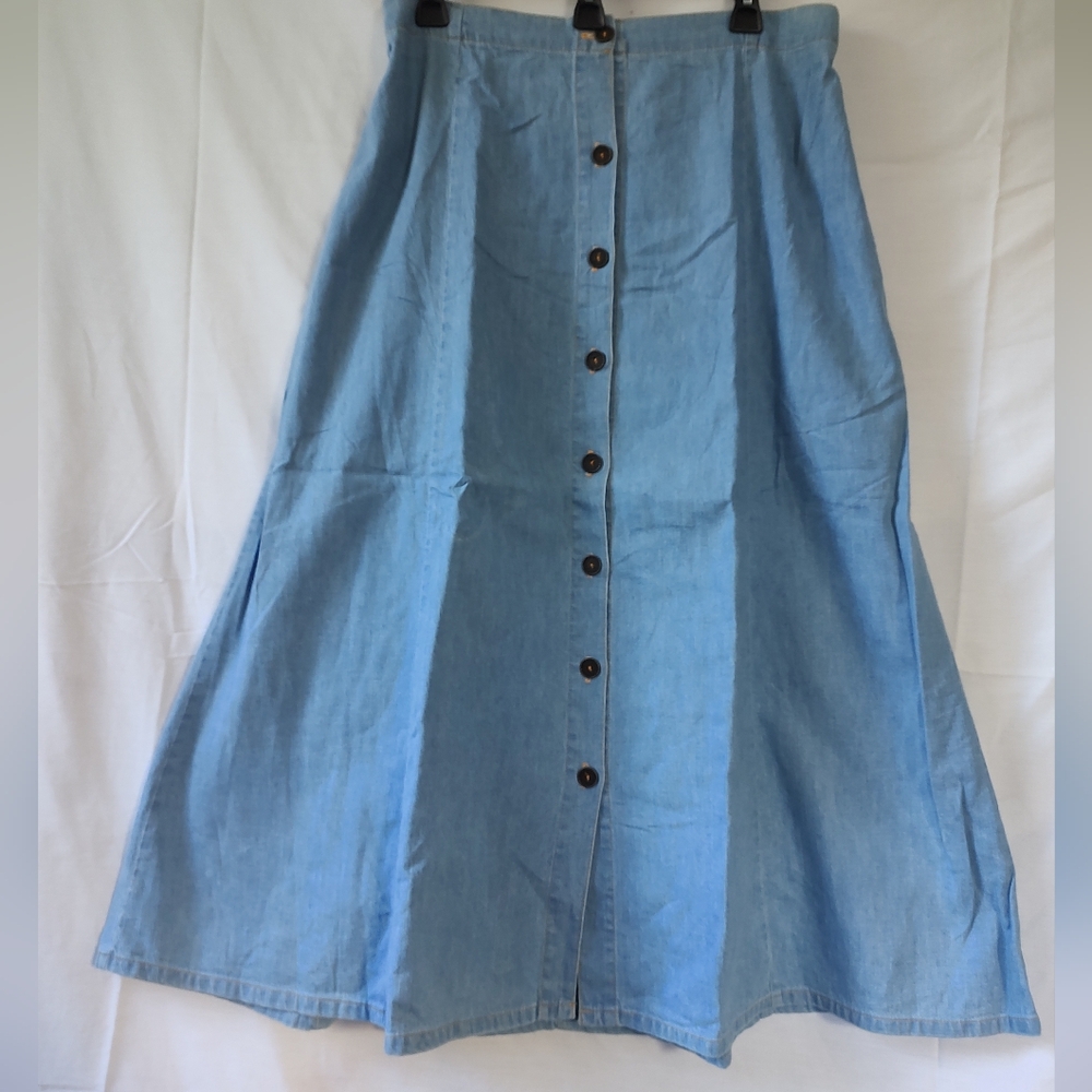 Denim A-Line Skirt Minimalist Large Cottagecore Natural Large Button 100% Cotton